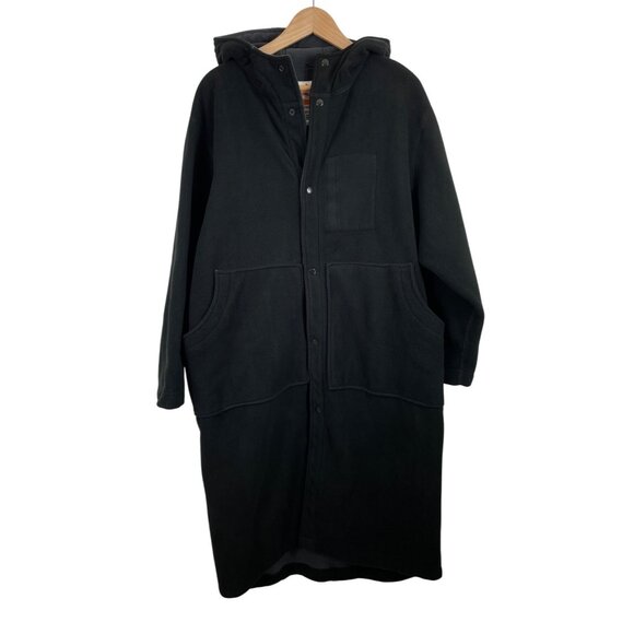 Heatlab Mens Medium Black Hooded Fleece Coat With Snap Buttons & Front Pockets - Picture 1 of 8